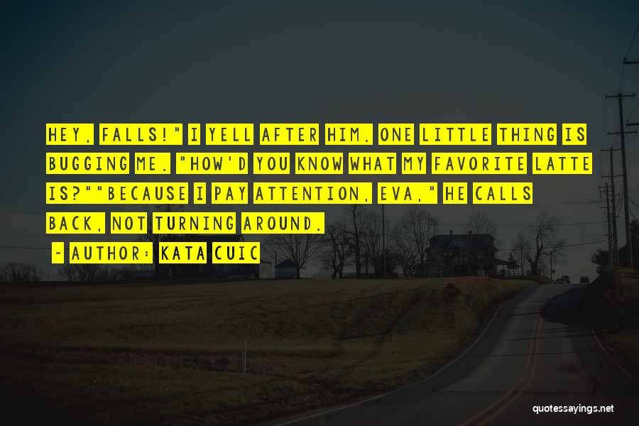 Kata Cuic Quotes: Hey, Falls! I Yell After Him. One Little Thing Is Bugging Me. How'd You Know What My Favorite Latte Is?because