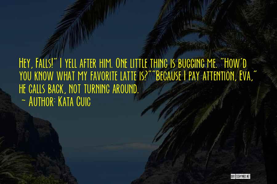 Kata Cuic Quotes: Hey, Falls! I Yell After Him. One Little Thing Is Bugging Me. How'd You Know What My Favorite Latte Is?because