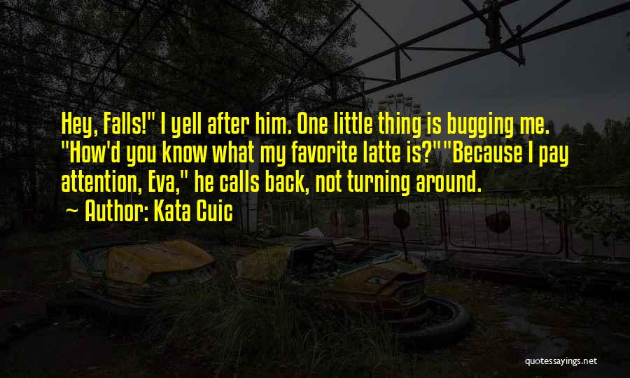 Kata Cuic Quotes: Hey, Falls! I Yell After Him. One Little Thing Is Bugging Me. How'd You Know What My Favorite Latte Is?because