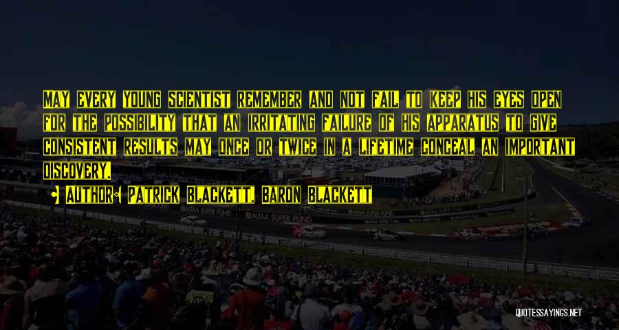 Patrick Blackett, Baron Blackett Quotes: May Every Young Scientist Remember And Not Fail To Keep His Eyes Open For The Possibility That An Irritating Failure