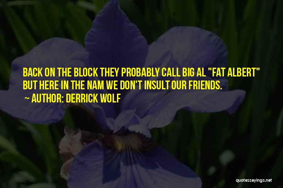 Derrick Wolf Quotes: Back On The Block They Probably Call Big Al Fat Albert But Here In The Nam We Don't Insult Our