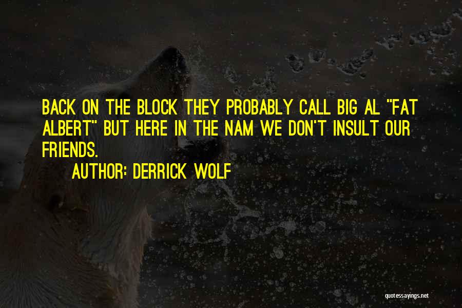 Derrick Wolf Quotes: Back On The Block They Probably Call Big Al Fat Albert But Here In The Nam We Don't Insult Our