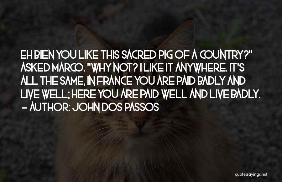 John Dos Passos Quotes: Eh Bien You Like This Sacred Pig Of A Country? Asked Marco. Why Not? I Like It Anywhere. It's All