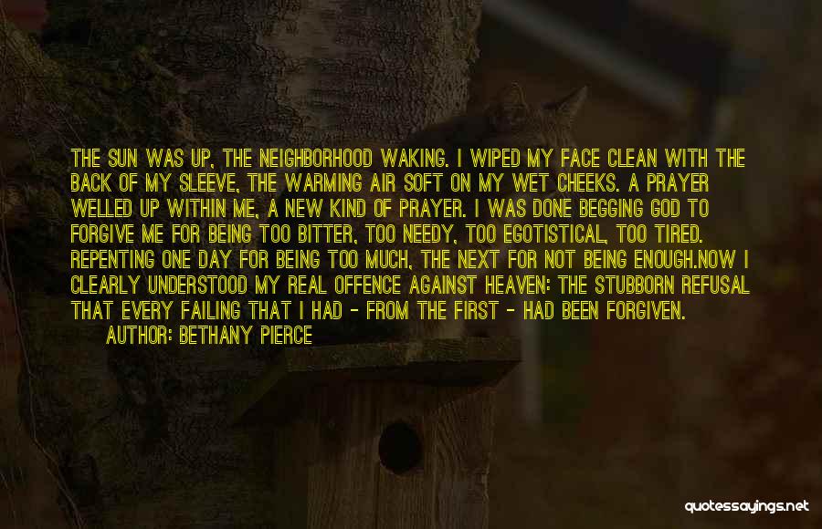 Bethany Pierce Quotes: The Sun Was Up, The Neighborhood Waking. I Wiped My Face Clean With The Back Of My Sleeve, The Warming