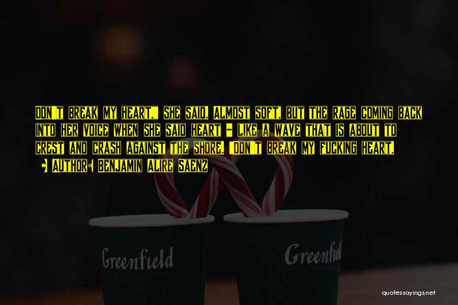 Benjamin Alire Saenz Quotes: Don't Break My Heart, She Said. Almost Soft, But The Rage Coming Back Into Her Voice When She Said Heart