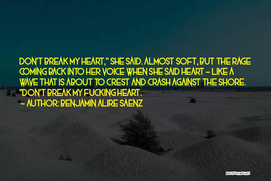 Benjamin Alire Saenz Quotes: Don't Break My Heart, She Said. Almost Soft, But The Rage Coming Back Into Her Voice When She Said Heart