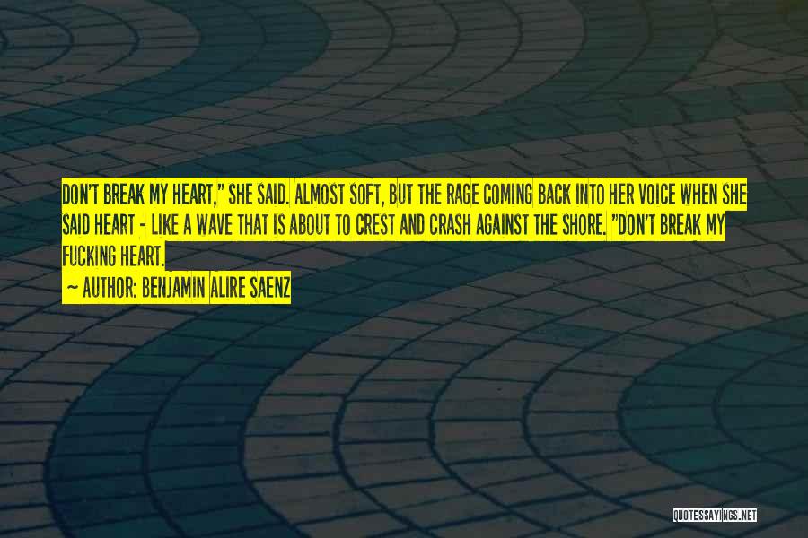 Benjamin Alire Saenz Quotes: Don't Break My Heart, She Said. Almost Soft, But The Rage Coming Back Into Her Voice When She Said Heart