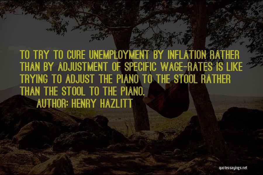 Henry Hazlitt Quotes: To Try To Cure Unemployment By Inflation Rather Than By Adjustment Of Specific Wage-rates Is Like Trying To Adjust The