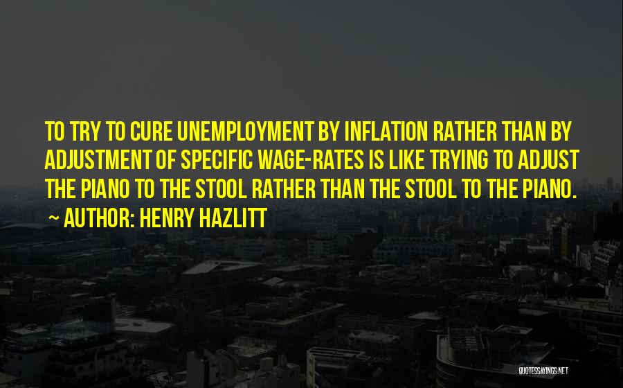 Henry Hazlitt Quotes: To Try To Cure Unemployment By Inflation Rather Than By Adjustment Of Specific Wage-rates Is Like Trying To Adjust The