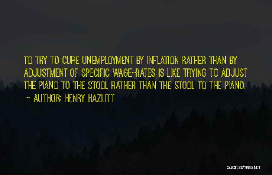 Henry Hazlitt Quotes: To Try To Cure Unemployment By Inflation Rather Than By Adjustment Of Specific Wage-rates Is Like Trying To Adjust The