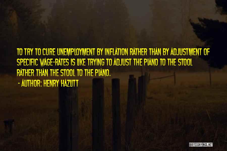 Henry Hazlitt Quotes: To Try To Cure Unemployment By Inflation Rather Than By Adjustment Of Specific Wage-rates Is Like Trying To Adjust The