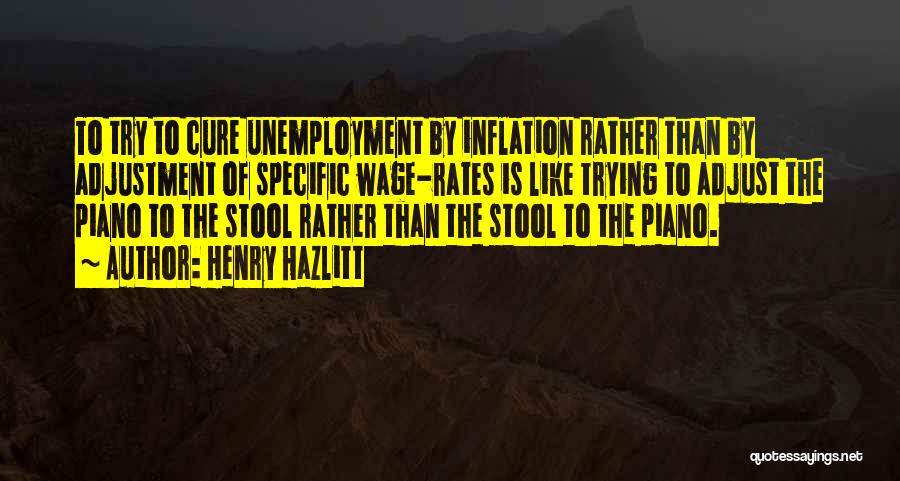 Henry Hazlitt Quotes: To Try To Cure Unemployment By Inflation Rather Than By Adjustment Of Specific Wage-rates Is Like Trying To Adjust The