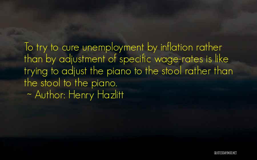 Henry Hazlitt Quotes: To Try To Cure Unemployment By Inflation Rather Than By Adjustment Of Specific Wage-rates Is Like Trying To Adjust The