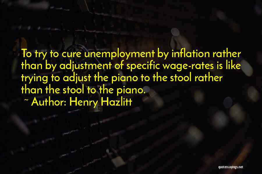 Henry Hazlitt Quotes: To Try To Cure Unemployment By Inflation Rather Than By Adjustment Of Specific Wage-rates Is Like Trying To Adjust The