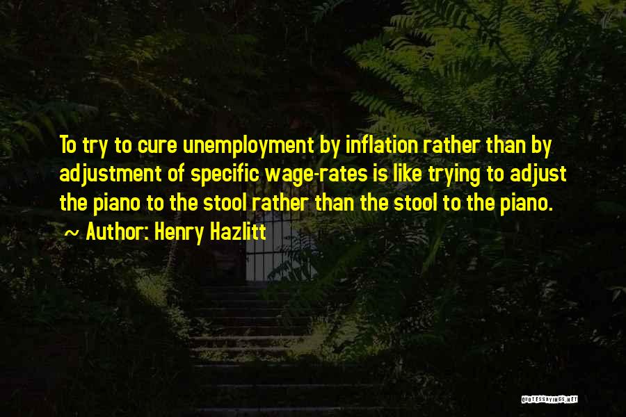 Henry Hazlitt Quotes: To Try To Cure Unemployment By Inflation Rather Than By Adjustment Of Specific Wage-rates Is Like Trying To Adjust The