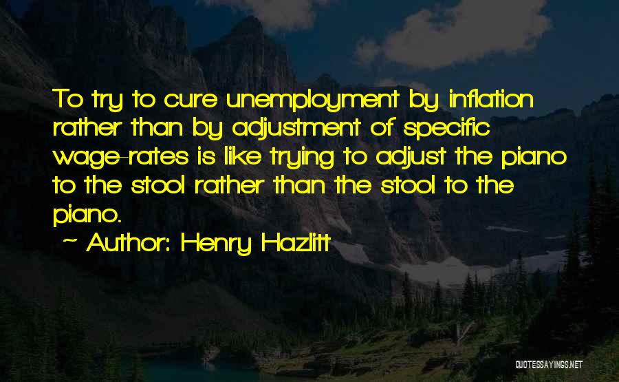 Henry Hazlitt Quotes: To Try To Cure Unemployment By Inflation Rather Than By Adjustment Of Specific Wage-rates Is Like Trying To Adjust The