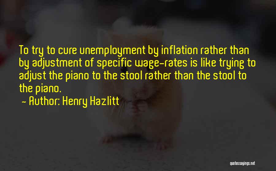 Henry Hazlitt Quotes: To Try To Cure Unemployment By Inflation Rather Than By Adjustment Of Specific Wage-rates Is Like Trying To Adjust The