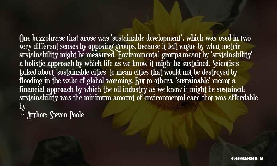 Steven Poole Quotes: One Buzzphrase That Arose Was 'sustainable Development', Which Was Used In Two Very Different Senses By Opposing Groups, Because It