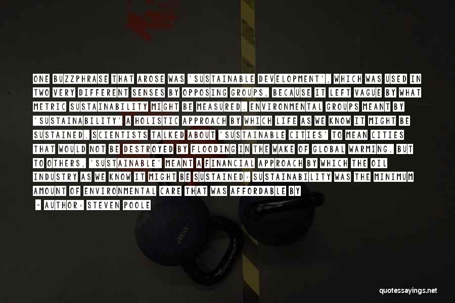 Steven Poole Quotes: One Buzzphrase That Arose Was 'sustainable Development', Which Was Used In Two Very Different Senses By Opposing Groups, Because It