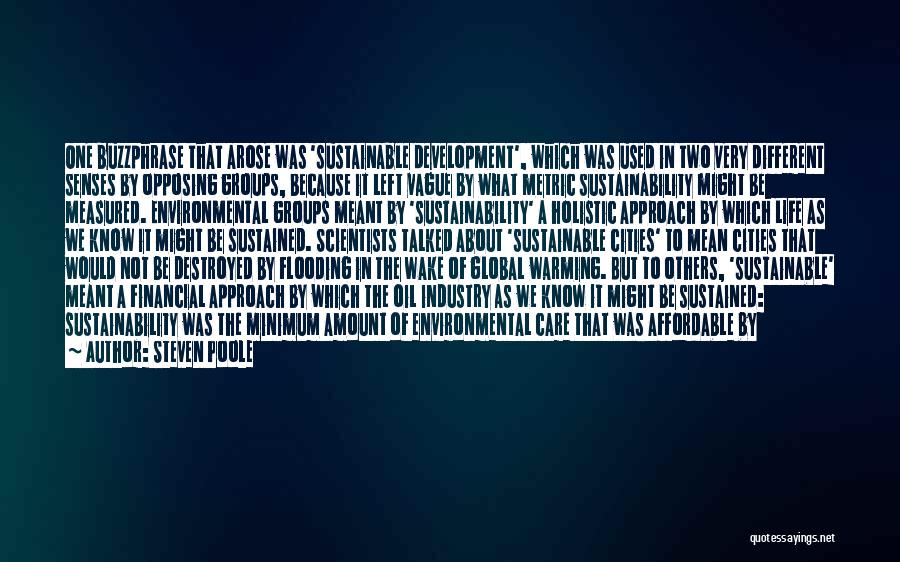 Steven Poole Quotes: One Buzzphrase That Arose Was 'sustainable Development', Which Was Used In Two Very Different Senses By Opposing Groups, Because It