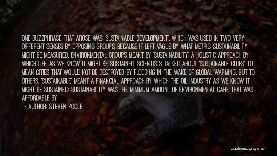 Steven Poole Quotes: One Buzzphrase That Arose Was 'sustainable Development', Which Was Used In Two Very Different Senses By Opposing Groups, Because It