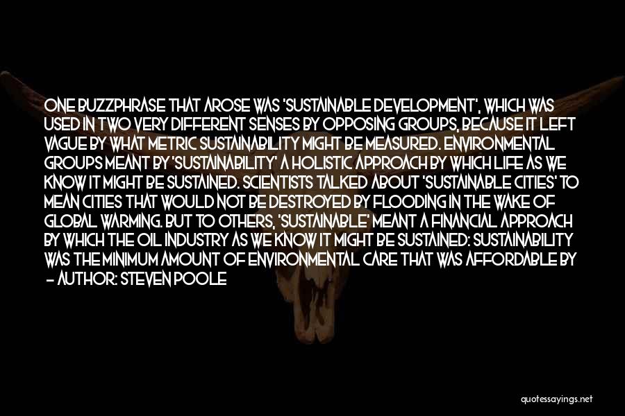 Steven Poole Quotes: One Buzzphrase That Arose Was 'sustainable Development', Which Was Used In Two Very Different Senses By Opposing Groups, Because It