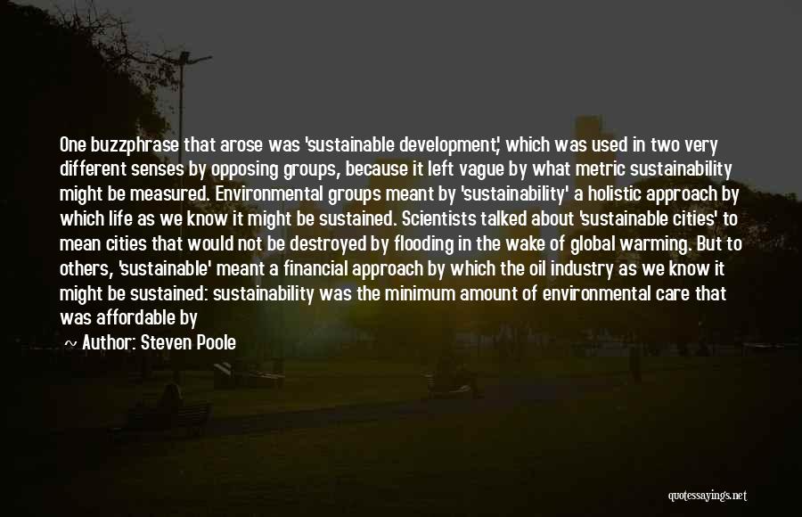 Steven Poole Quotes: One Buzzphrase That Arose Was 'sustainable Development', Which Was Used In Two Very Different Senses By Opposing Groups, Because It