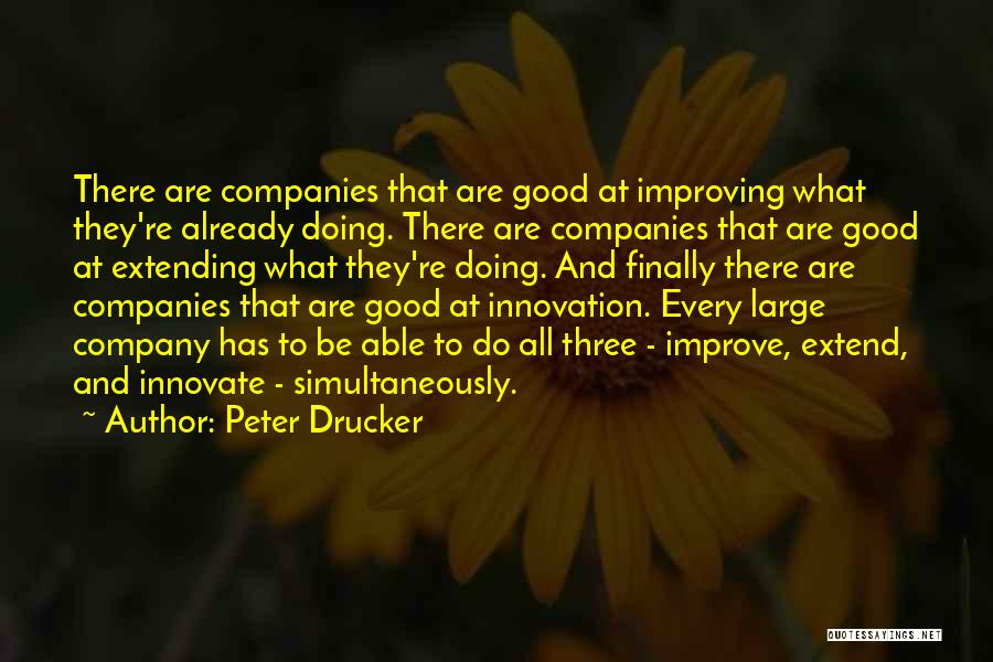 Peter Drucker Quotes: There Are Companies That Are Good At Improving What They're Already Doing. There Are Companies That Are Good At Extending