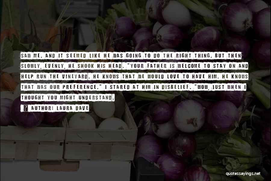 Laura Dave Quotes: Saw Me. And It Seemed Like He Was Going To Do The Right Thing. But Then Slowly, Evenly, He Shook