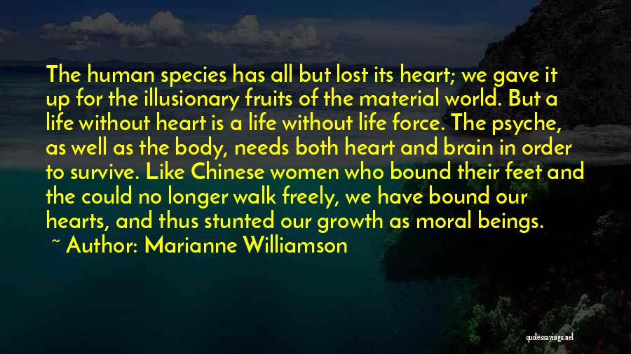 Marianne Williamson Quotes: The Human Species Has All But Lost Its Heart; We Gave It Up For The Illusionary Fruits Of The Material