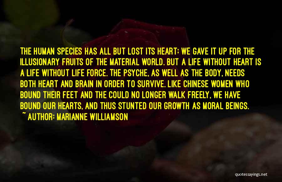 Marianne Williamson Quotes: The Human Species Has All But Lost Its Heart; We Gave It Up For The Illusionary Fruits Of The Material