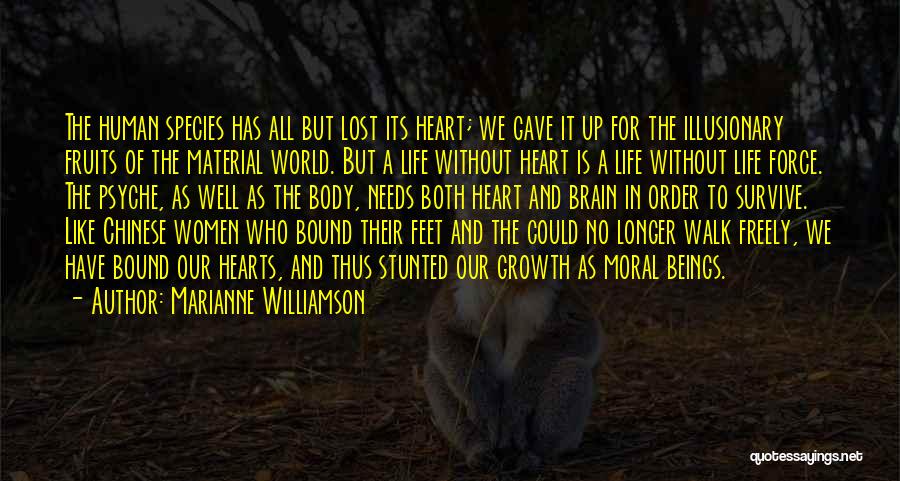 Marianne Williamson Quotes: The Human Species Has All But Lost Its Heart; We Gave It Up For The Illusionary Fruits Of The Material