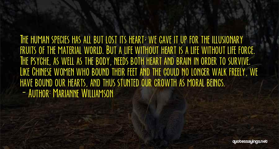 Marianne Williamson Quotes: The Human Species Has All But Lost Its Heart; We Gave It Up For The Illusionary Fruits Of The Material