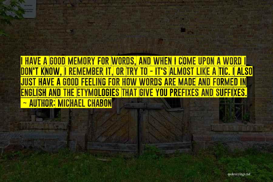 Michael Chabon Quotes: I Have A Good Memory For Words, And When I Come Upon A Word I Don't Know, I Remember It,