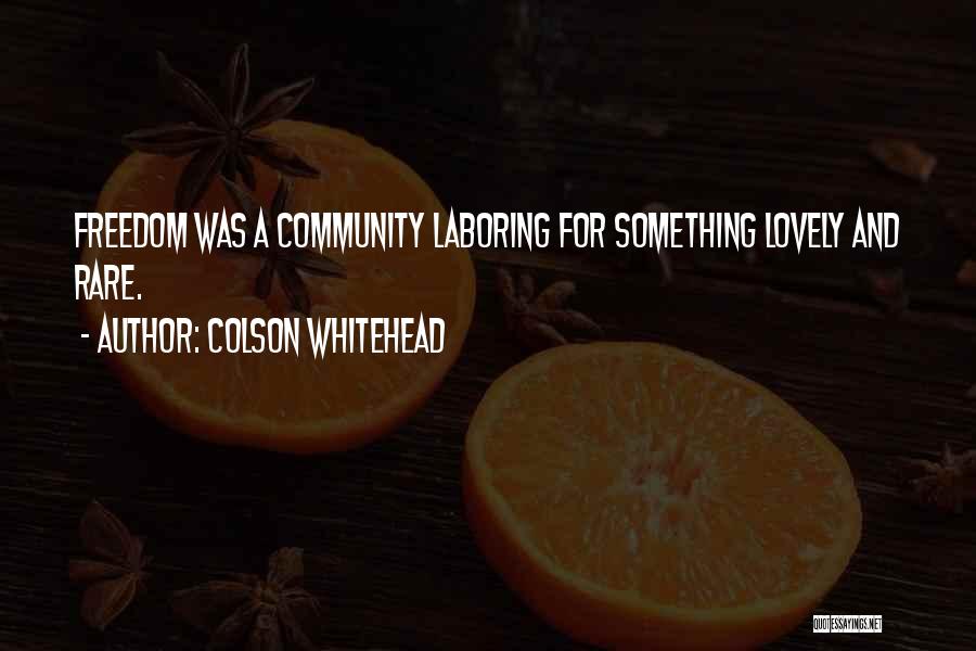 Colson Whitehead Quotes: Freedom Was A Community Laboring For Something Lovely And Rare.