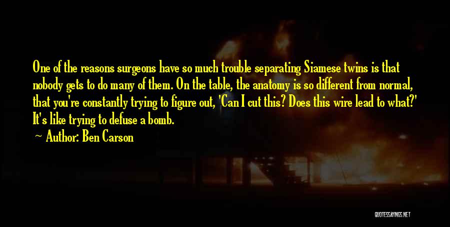 Ben Carson Quotes: One Of The Reasons Surgeons Have So Much Trouble Separating Siamese Twins Is That Nobody Gets To Do Many Of