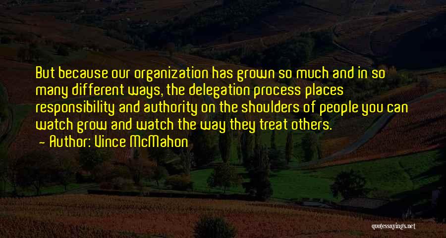 Vince McMahon Quotes: But Because Our Organization Has Grown So Much And In So Many Different Ways, The Delegation Process Places Responsibility And