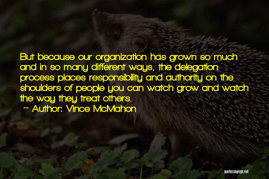 Vince McMahon Quotes: But Because Our Organization Has Grown So Much And In So Many Different Ways, The Delegation Process Places Responsibility And
