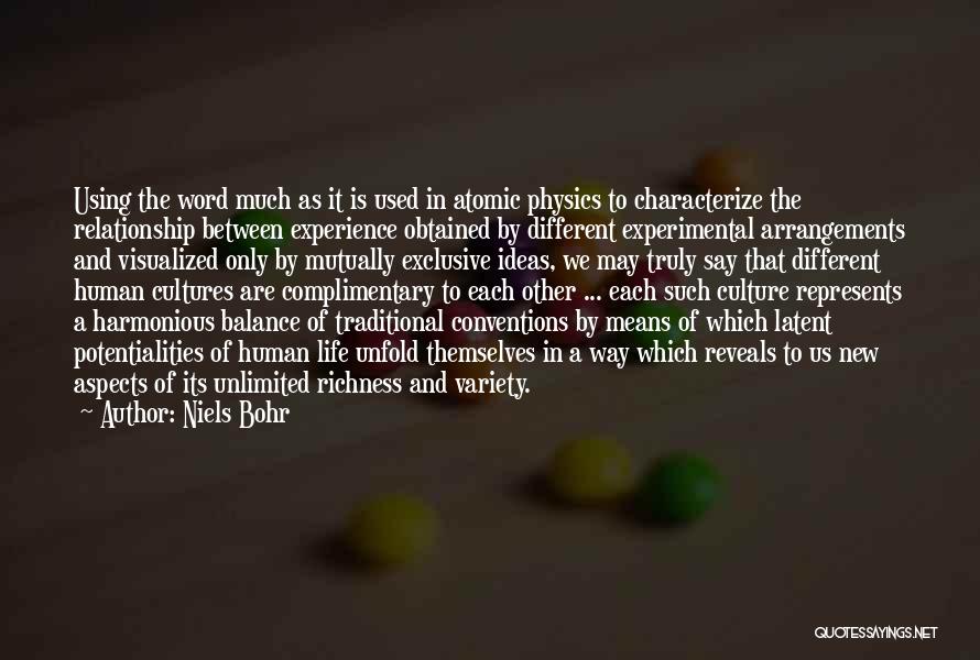 Niels Bohr Quotes: Using The Word Much As It Is Used In Atomic Physics To Characterize The Relationship Between Experience Obtained By Different