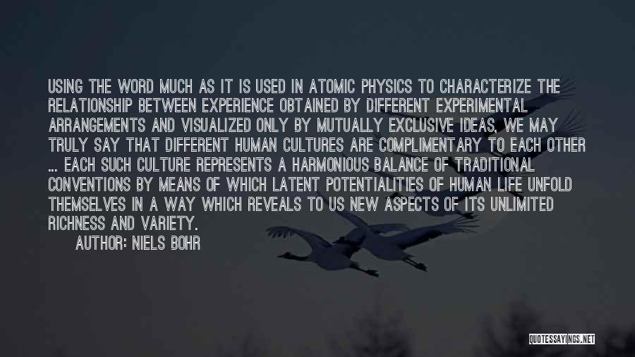 Niels Bohr Quotes: Using The Word Much As It Is Used In Atomic Physics To Characterize The Relationship Between Experience Obtained By Different