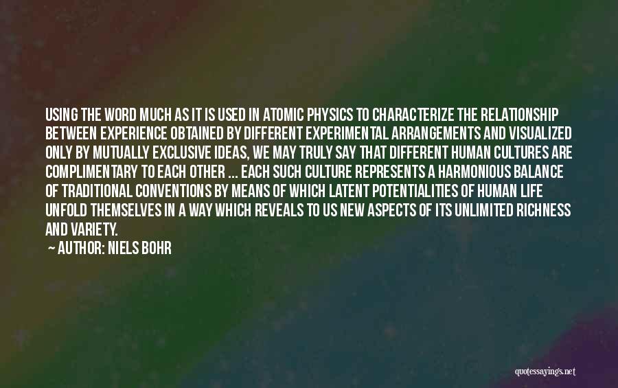 Niels Bohr Quotes: Using The Word Much As It Is Used In Atomic Physics To Characterize The Relationship Between Experience Obtained By Different
