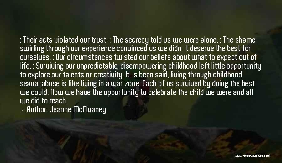 Jeanne McElvaney Quotes: : Their Acts Violated Our Trust. : The Secrecy Told Us We Were Alone. : The Shame Swirling Through Our