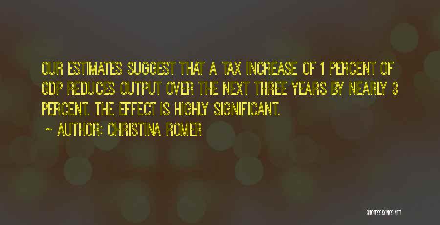 Christina Romer Quotes: Our Estimates Suggest That A Tax Increase Of 1 Percent Of Gdp Reduces Output Over The Next Three Years By