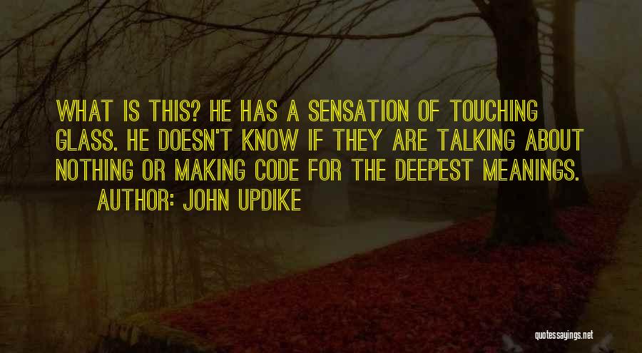 John Updike Quotes: What Is This? He Has A Sensation Of Touching Glass. He Doesn't Know If They Are Talking About Nothing Or