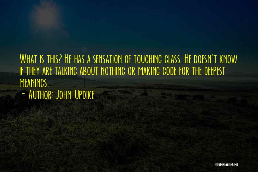 John Updike Quotes: What Is This? He Has A Sensation Of Touching Glass. He Doesn't Know If They Are Talking About Nothing Or