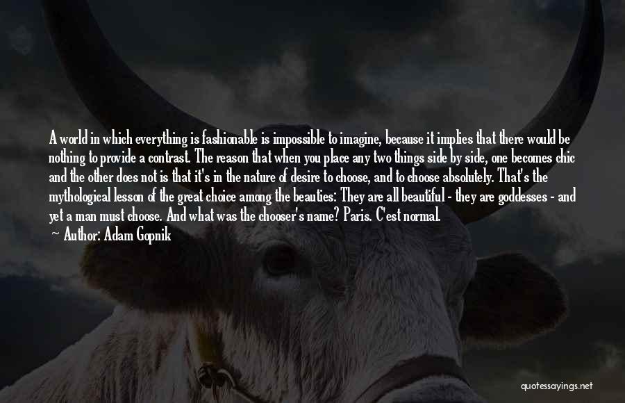 Adam Gopnik Quotes: A World In Which Everything Is Fashionable Is Impossible To Imagine, Because It Implies That There Would Be Nothing To