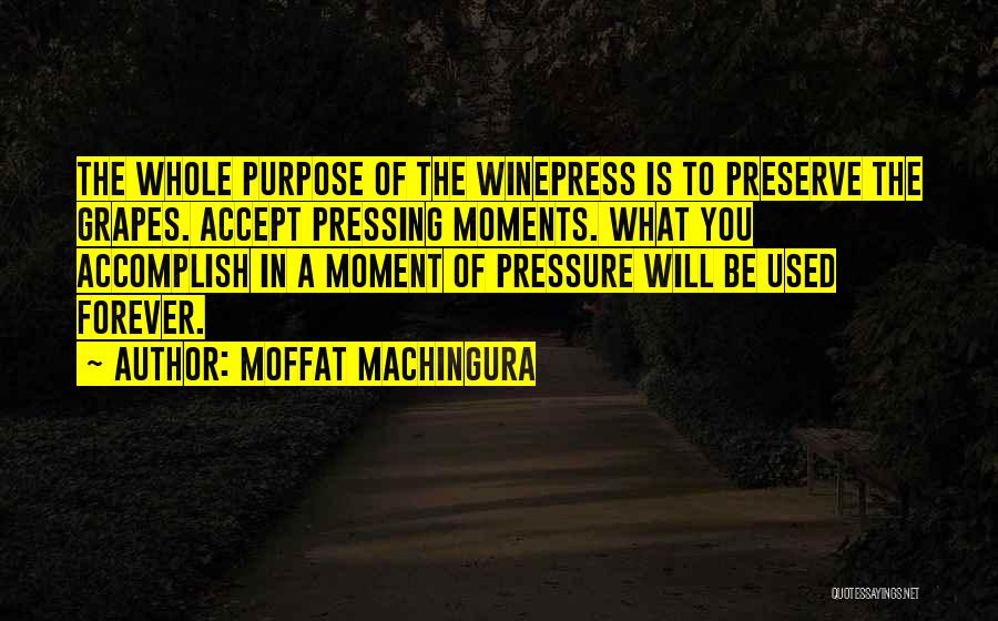 Moffat Machingura Quotes: The Whole Purpose Of The Winepress Is To Preserve The Grapes. Accept Pressing Moments. What You Accomplish In A Moment