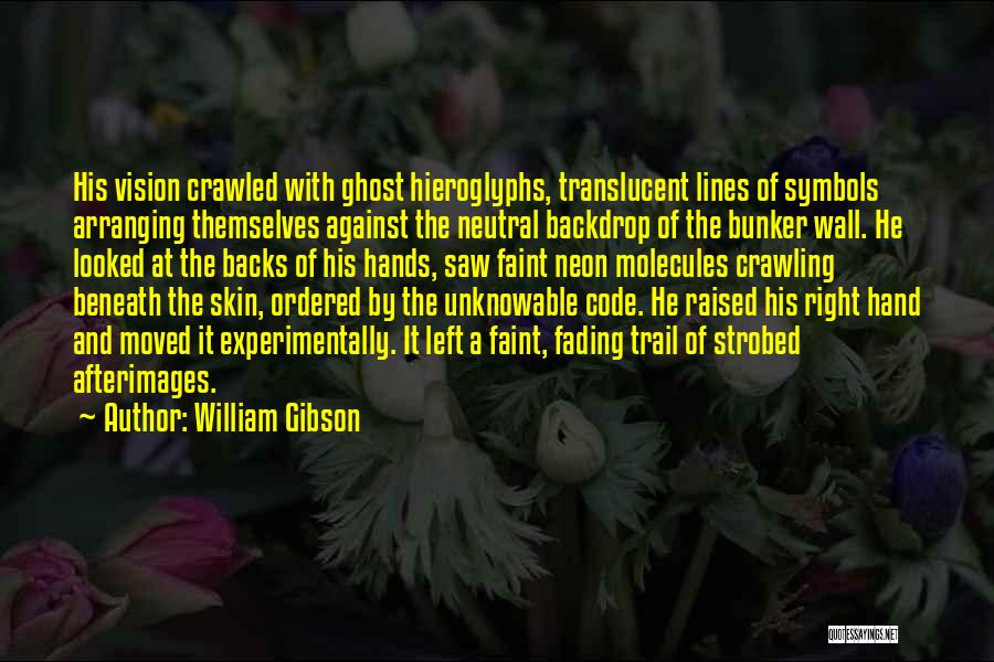 William Gibson Quotes: His Vision Crawled With Ghost Hieroglyphs, Translucent Lines Of Symbols Arranging Themselves Against The Neutral Backdrop Of The Bunker Wall.