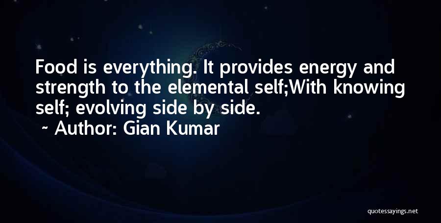 Gian Kumar Quotes: Food Is Everything. It Provides Energy And Strength To The Elemental Self;with Knowing Self; Evolving Side By Side.