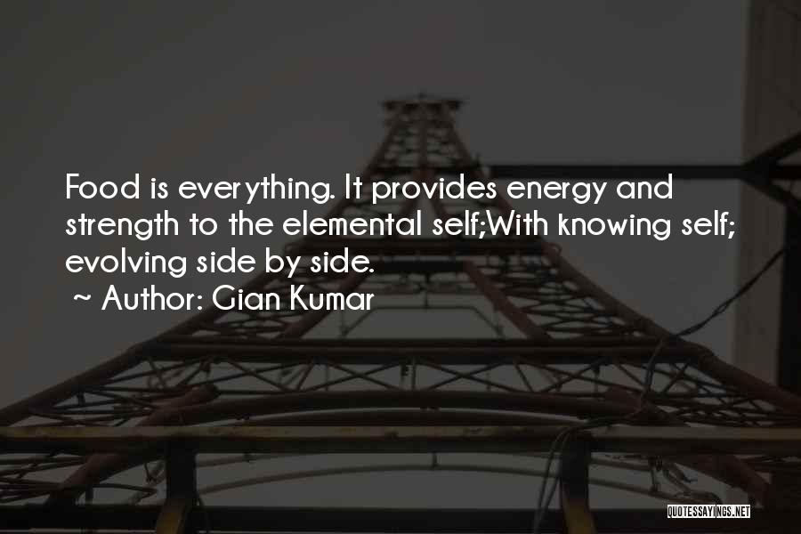 Gian Kumar Quotes: Food Is Everything. It Provides Energy And Strength To The Elemental Self;with Knowing Self; Evolving Side By Side.